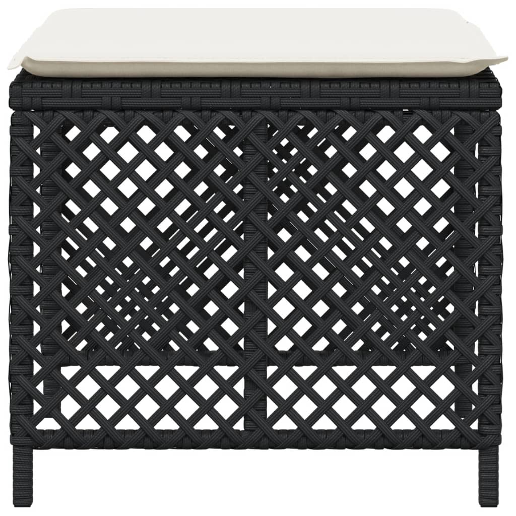 Bancos de jardim com almofadões 4 pcs 41x41x36 cm vime PE preto