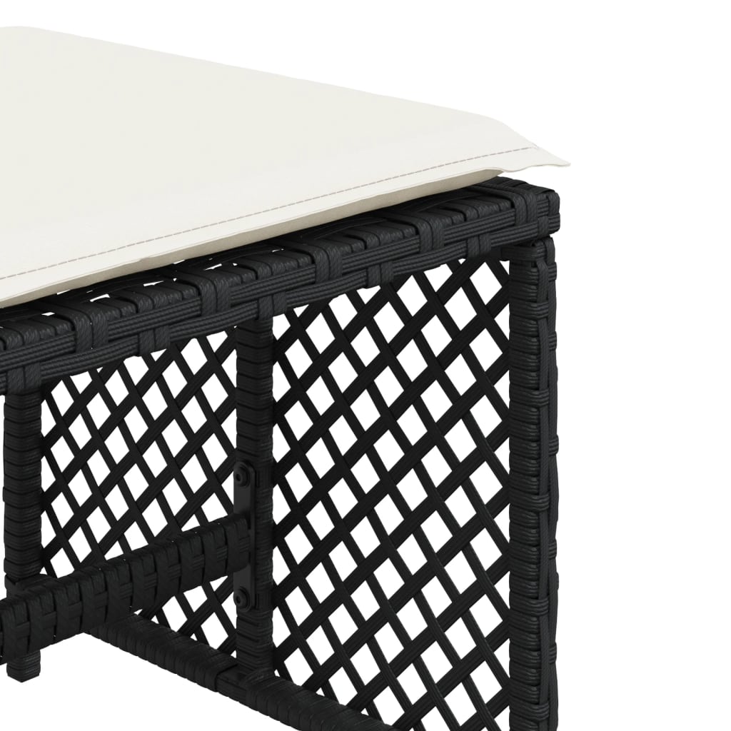 Bancos de jardim com almofadões 4 pcs 41x41x36 cm vime PE preto
