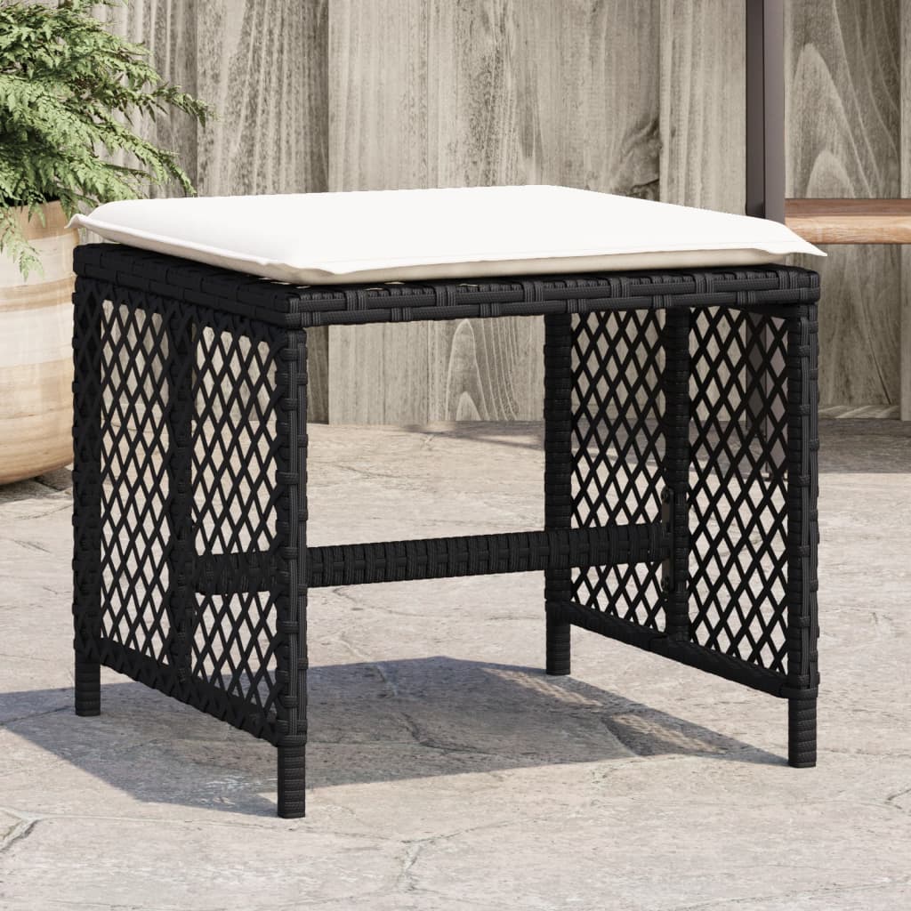 Bancos de jardim com almofadões 4 pcs 41x41x36 cm vime PE preto