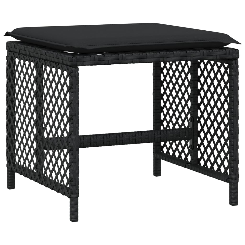 Bancos de jardim com almofadões 4 pcs 41x41x36 cm vime PE preto