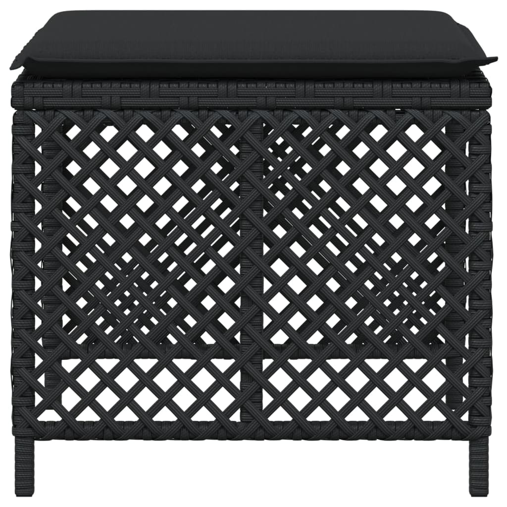 Bancos de jardim com almofadões 4 pcs 41x41x36 cm vime PE preto