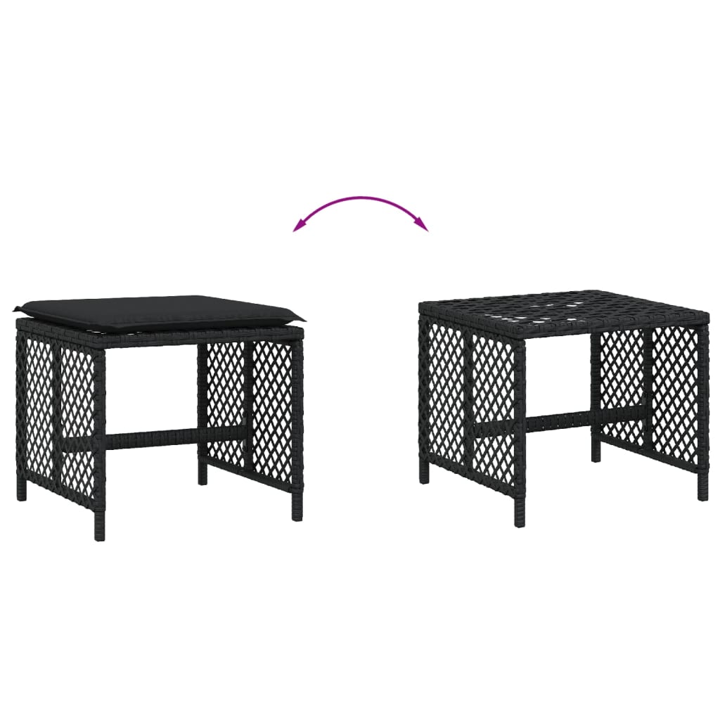 Bancos de jardim com almofadões 4 pcs 41x41x36 cm vime PE preto