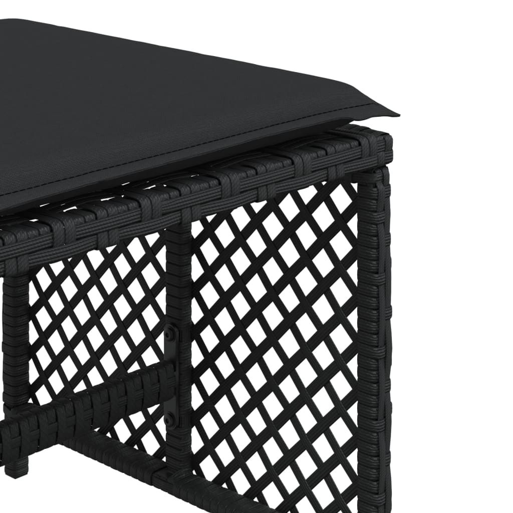 Bancos de jardim com almofadões 4 pcs 41x41x36 cm vime PE preto