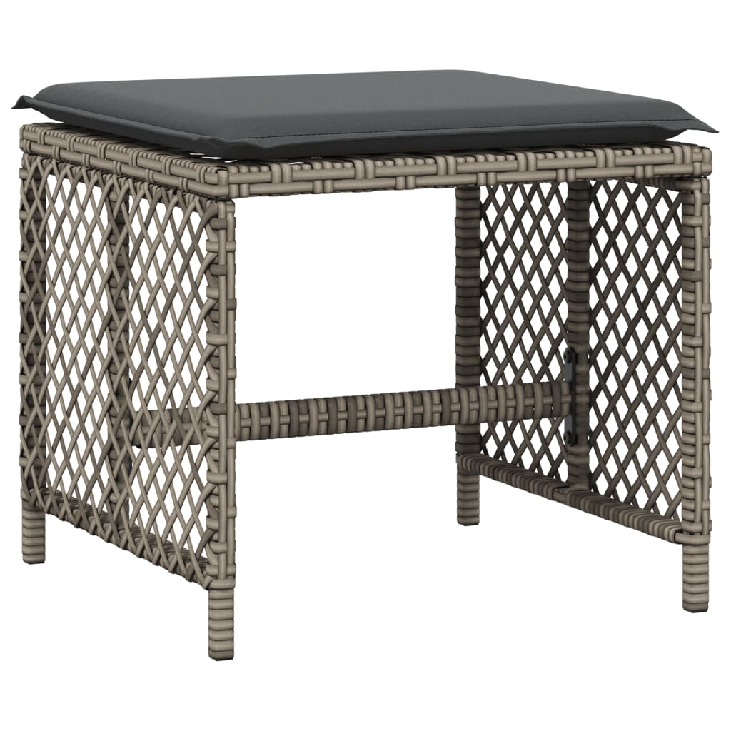 Bancos jardim com almofadões 4 pcs 41x41x36 cm vime PE cinzento