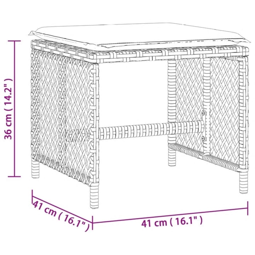 Bancos jardim com almofadões 4 pcs 41x41x36 cm vime PE cinzento