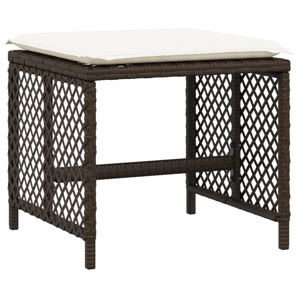 Bancos jardim com almofadões 4 pcs 41x41x36 cm vime PE castanho