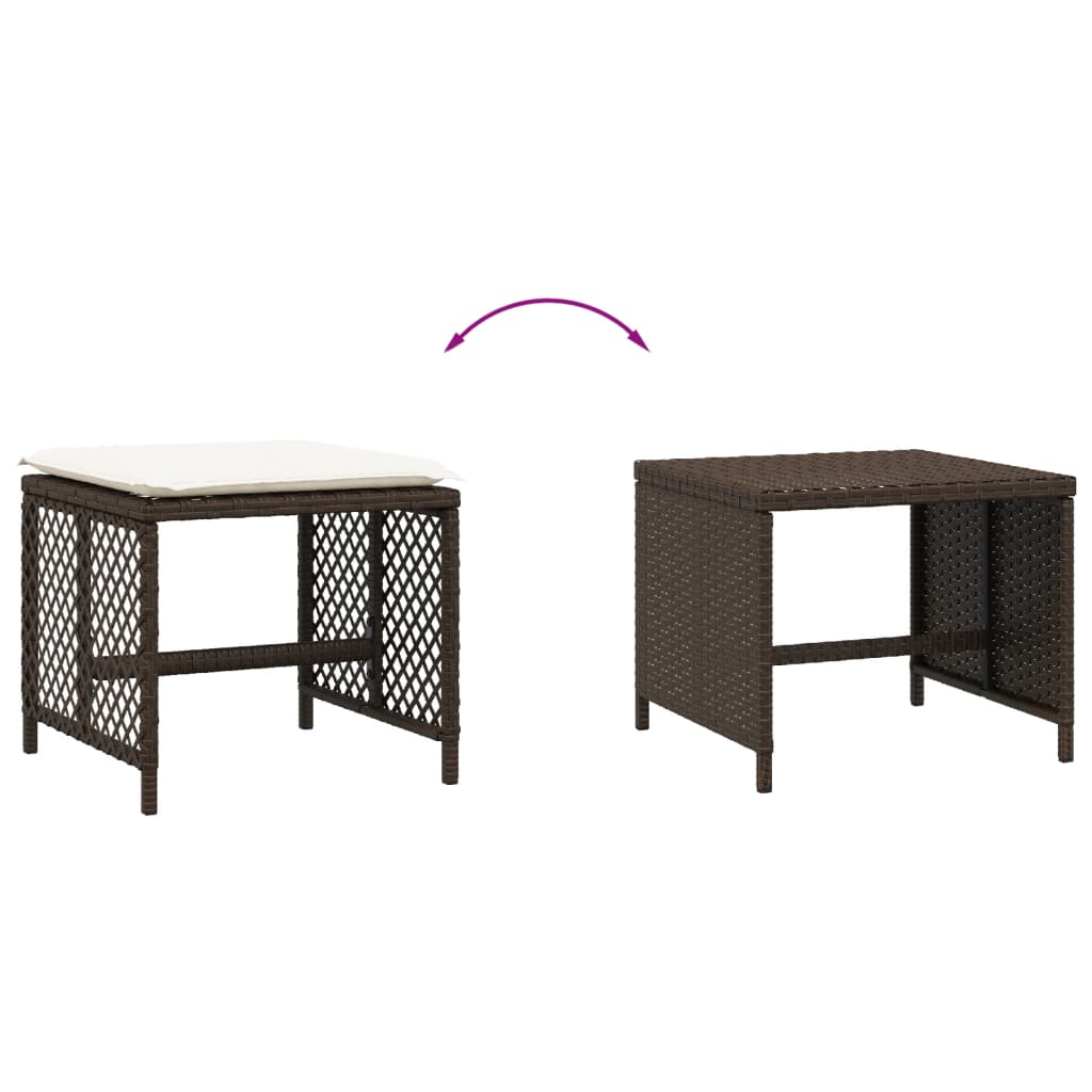 Bancos jardim com almofadões 4 pcs 41x41x36 cm vime PE castanho