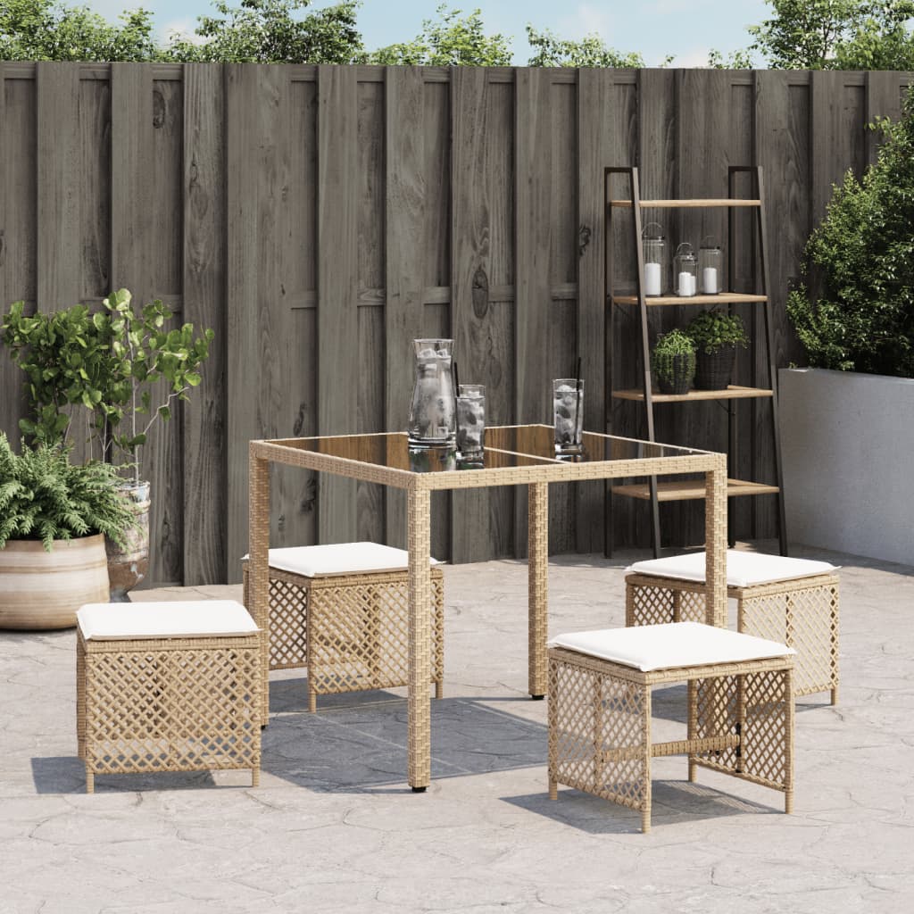 Bancos de jardim com almofadões 4 pcs 41x41x36 cm vime PE bege