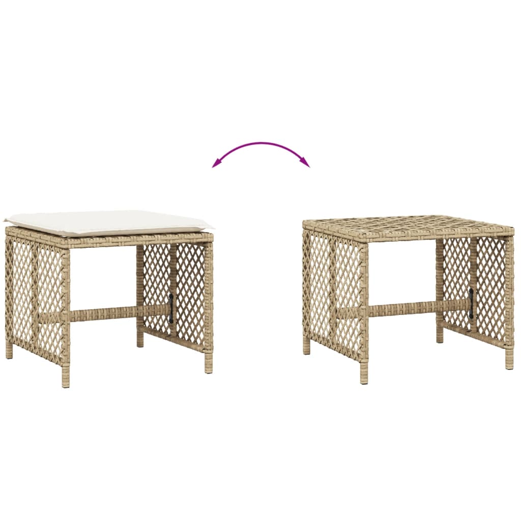 Bancos de jardim com almofadões 4 pcs 41x41x36 cm vime PE bege