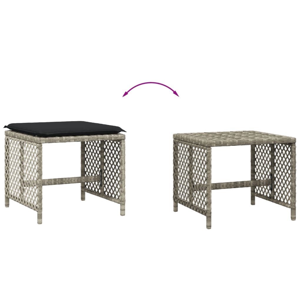 Bancos jardim c/ almofadões 4pcs 41x41x36cm vime PE cinza-claro