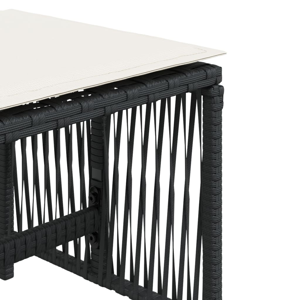 Bancos de jardim com almofadões 4 pcs 41x41x36 cm vime PE preto