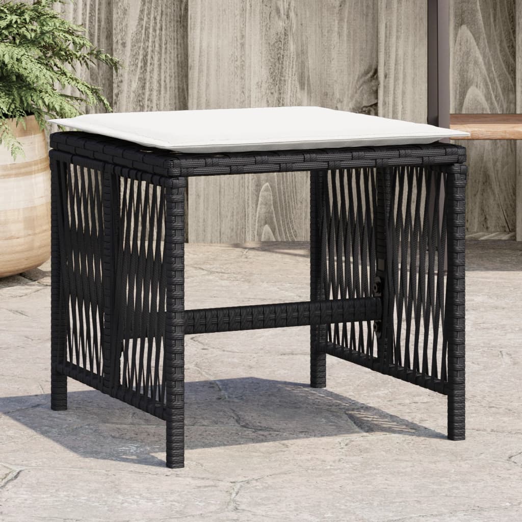 Bancos de jardim com almofadões 4 pcs 41x41x36 cm vime PE preto