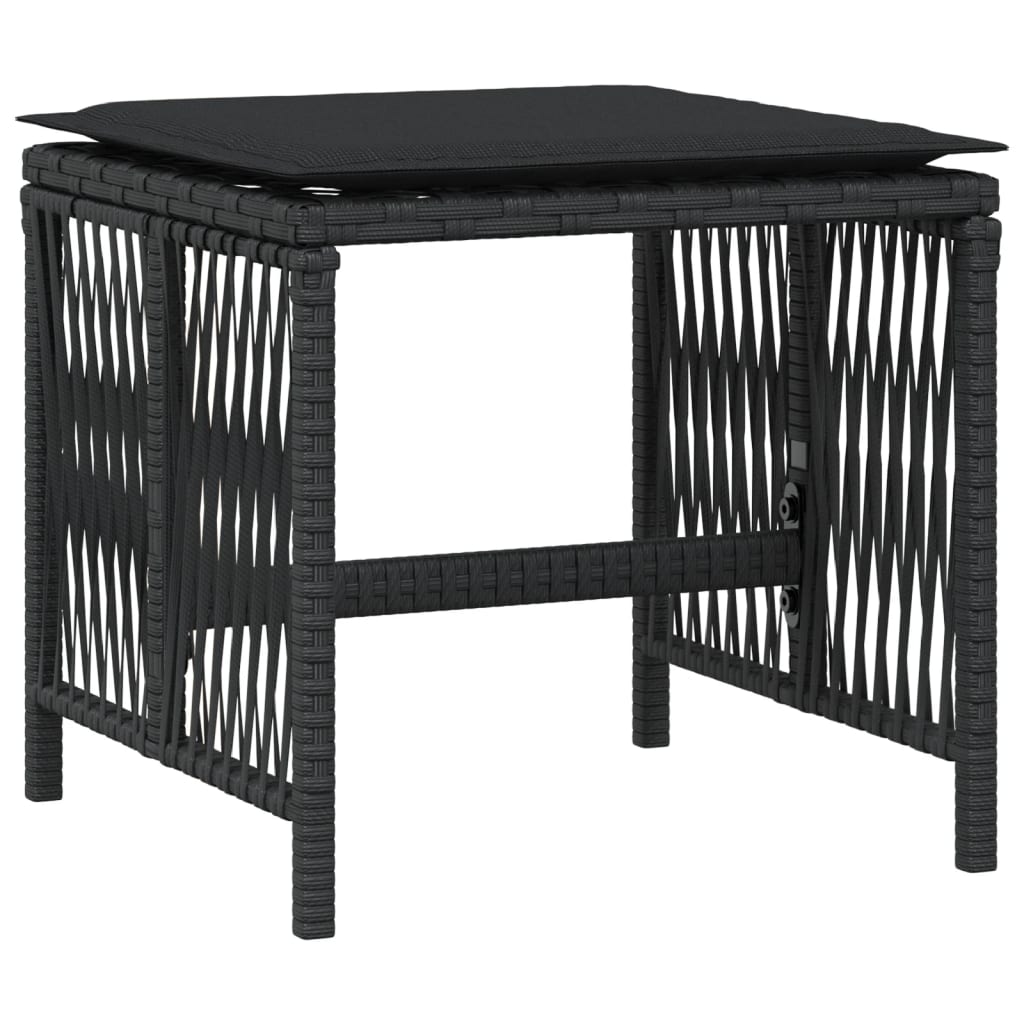 Bancos de jardim com almofadões 4 pcs 41x41x36 cm vime PE preto