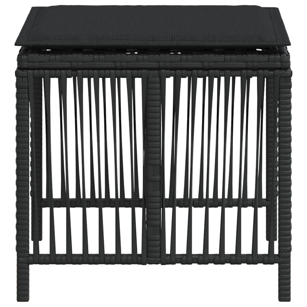 Bancos de jardim com almofadões 4 pcs 41x41x36 cm vime PE preto