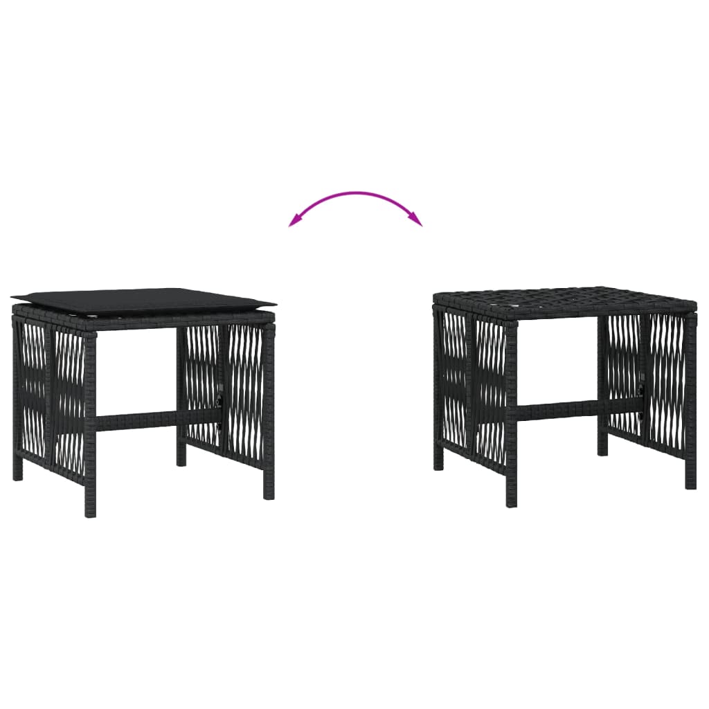Bancos de jardim com almofadões 4 pcs 41x41x36 cm vime PE preto