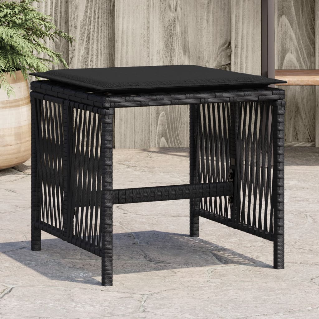 Bancos de jardim com almofadões 4 pcs 41x41x36 cm vime PE preto