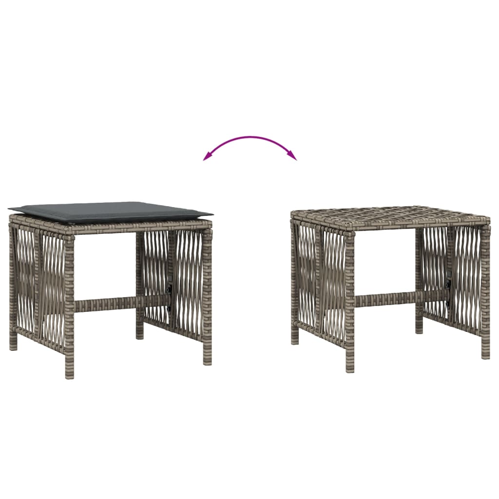 Bancos jardim com almofadões 4 pcs 41x41x36 cm vime PE cinzento