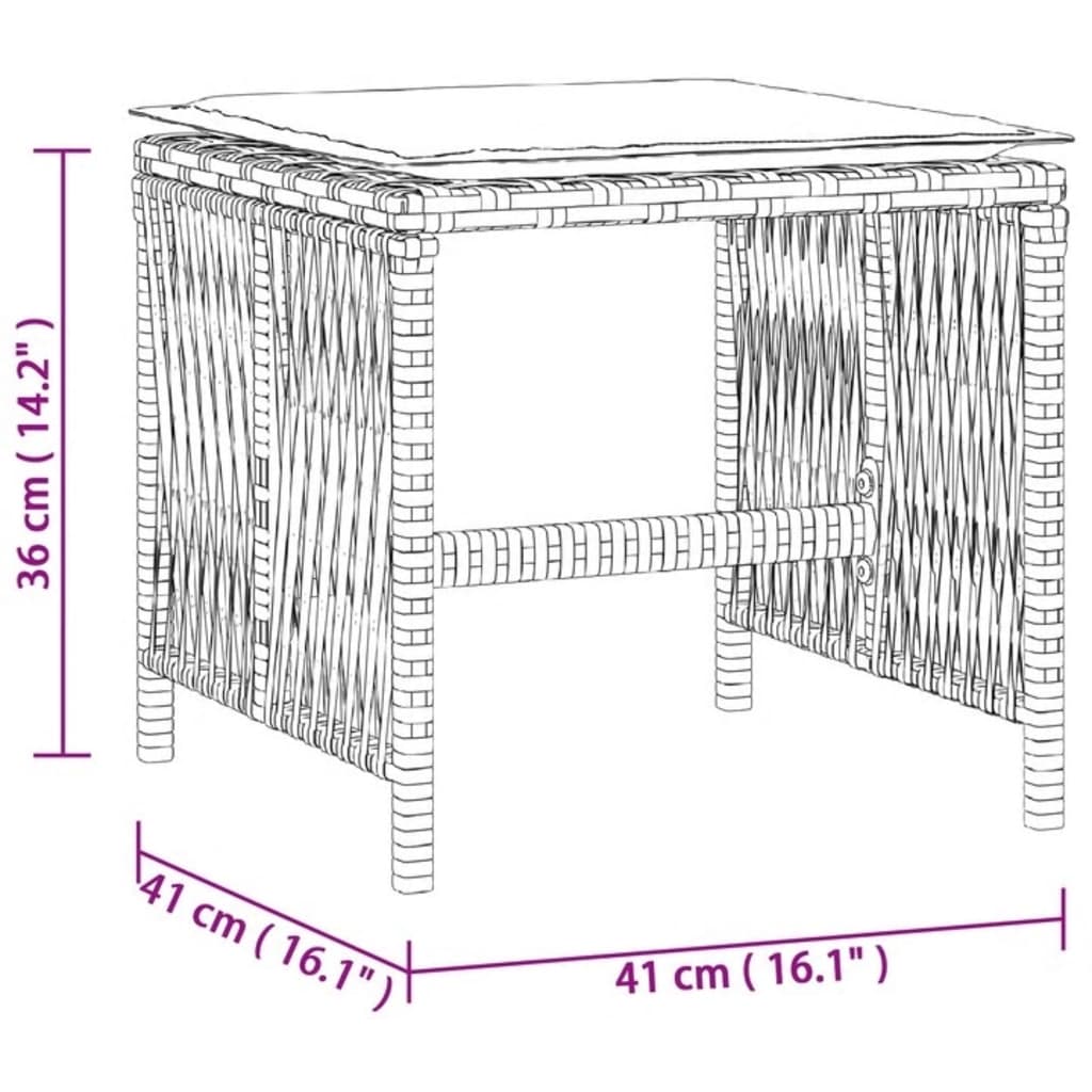 Bancos jardim com almofadões 4 pcs 41x41x36 cm vime PE cinzento