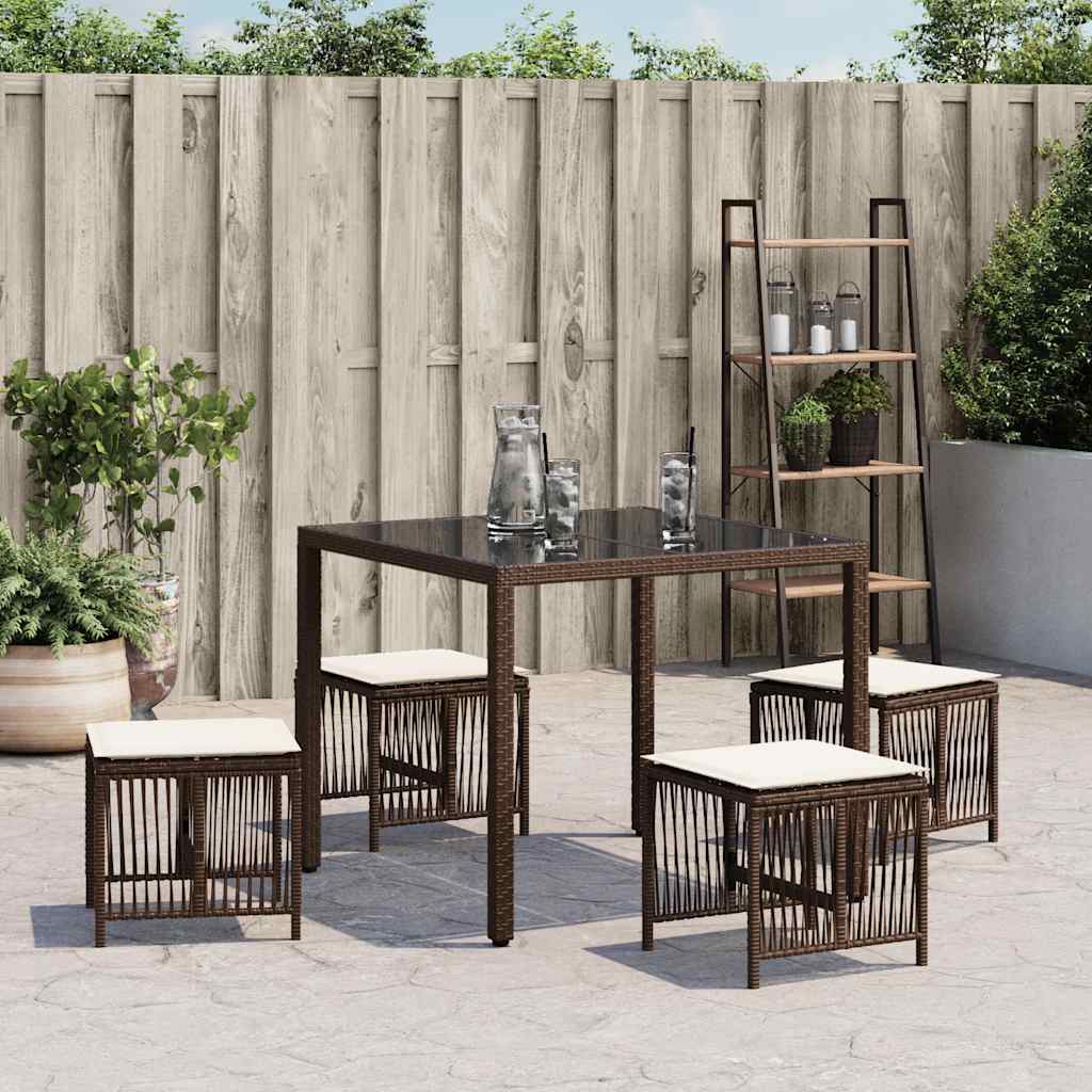 Bancos jardim com almofadões 4 pcs 41x41x36 cm vime PE castanho