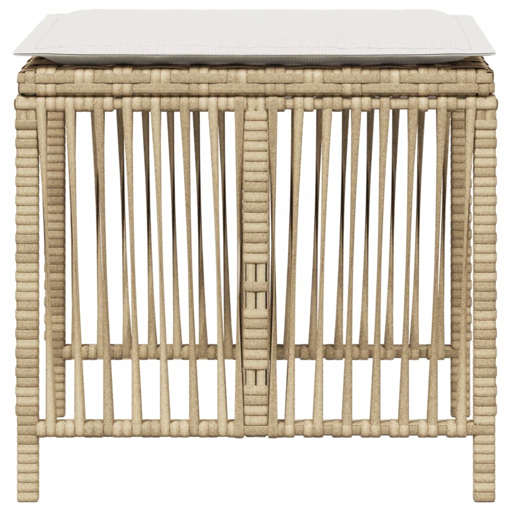 Bancos de jardim com almofadões 4 pcs 41x41x36 cm vime PE bege