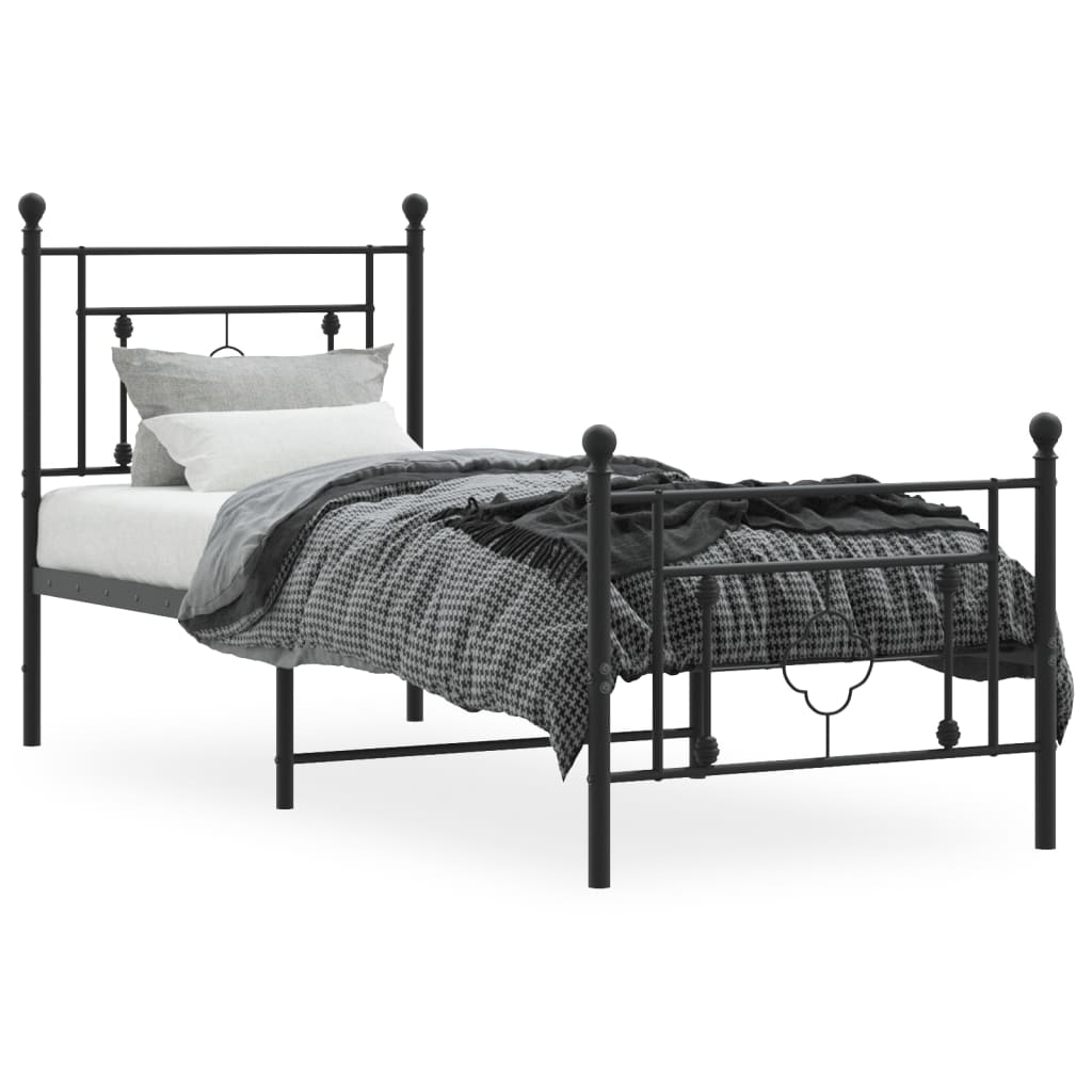 Estrutura de cama com cabeceira e pés 75x190 cm metal preto