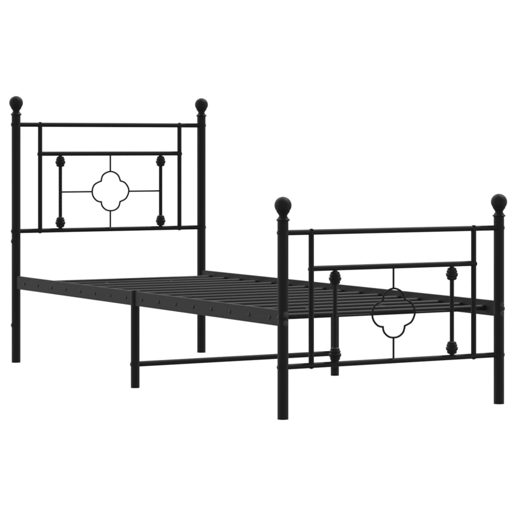 Estrutura de cama com cabeceira e pés 75x190 cm metal preto