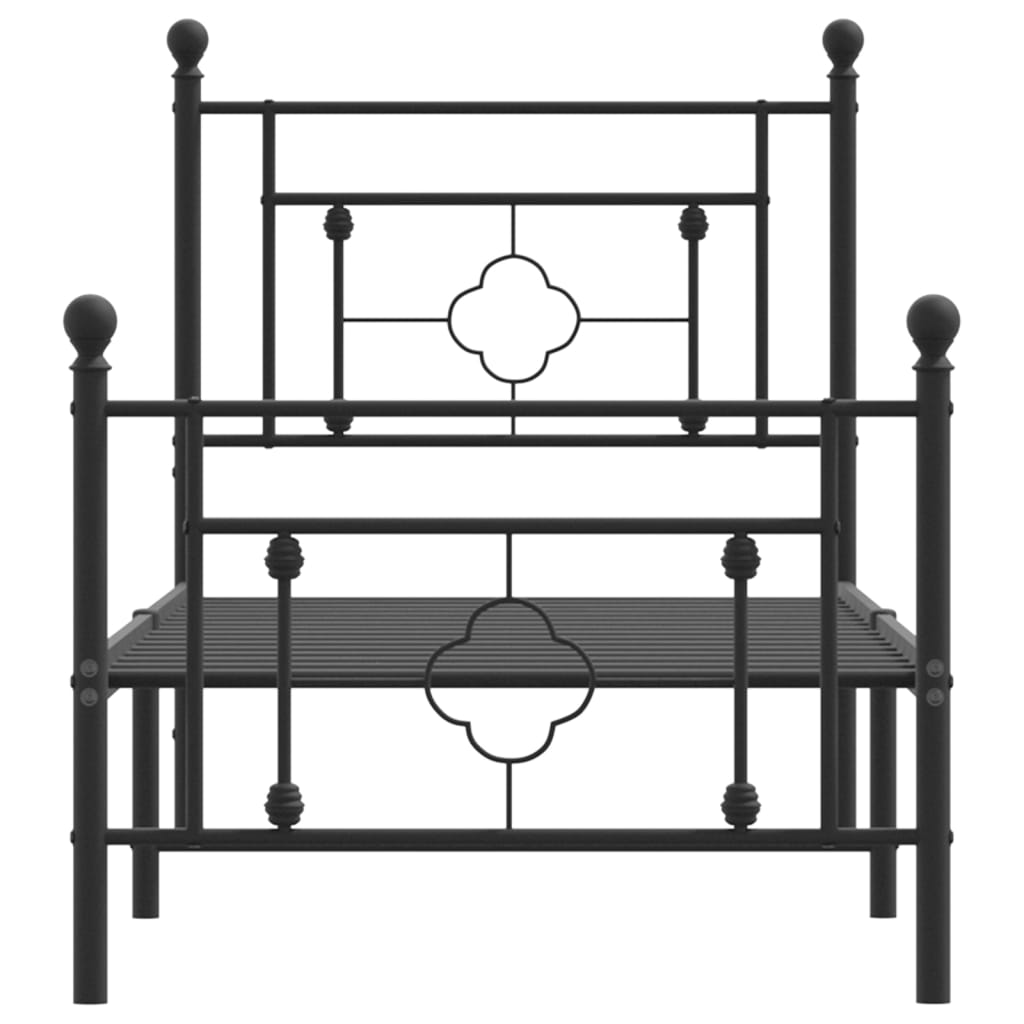 Estrutura de cama com cabeceira e pés 75x190 cm metal preto
