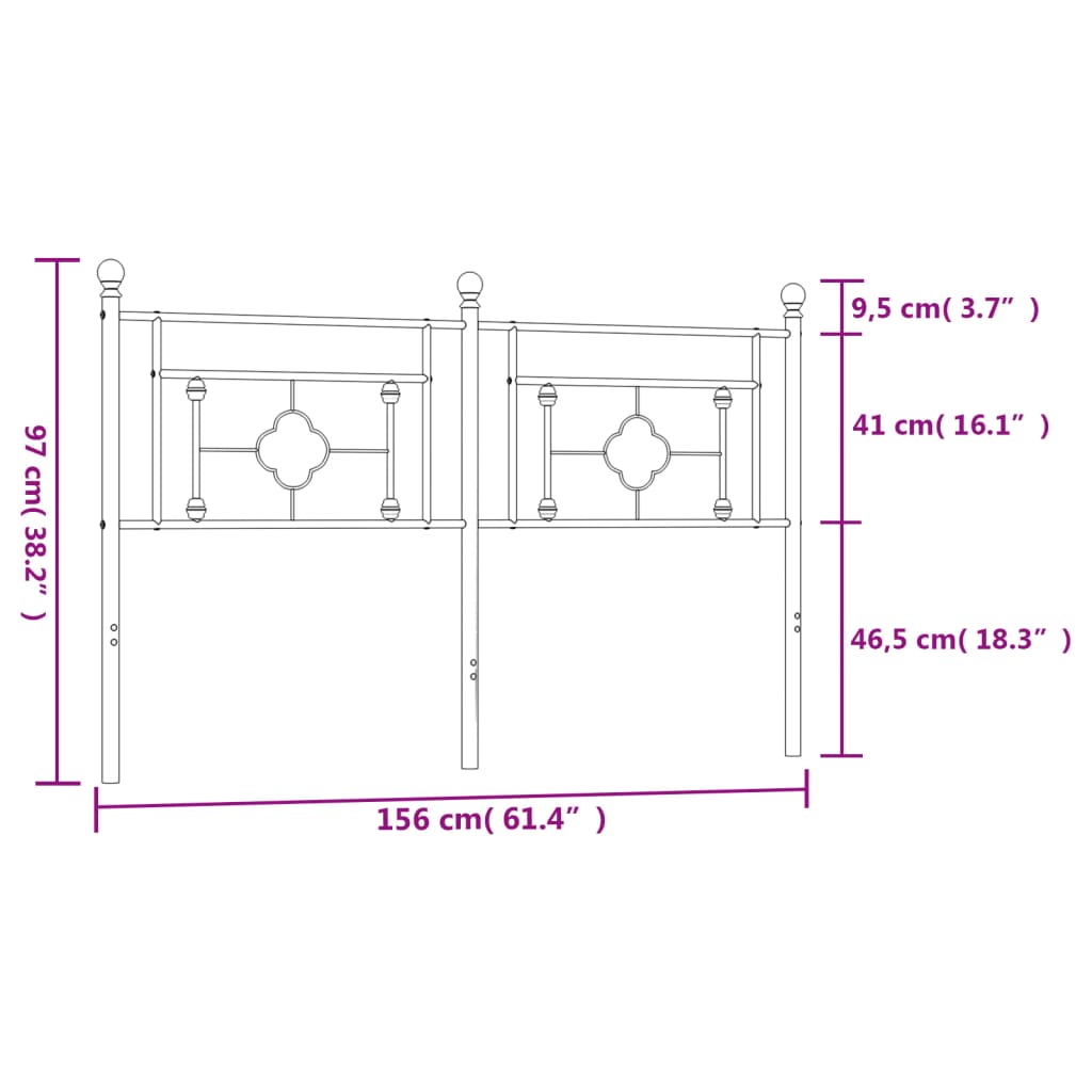 Cabeceira de cama 150 cm metal preto