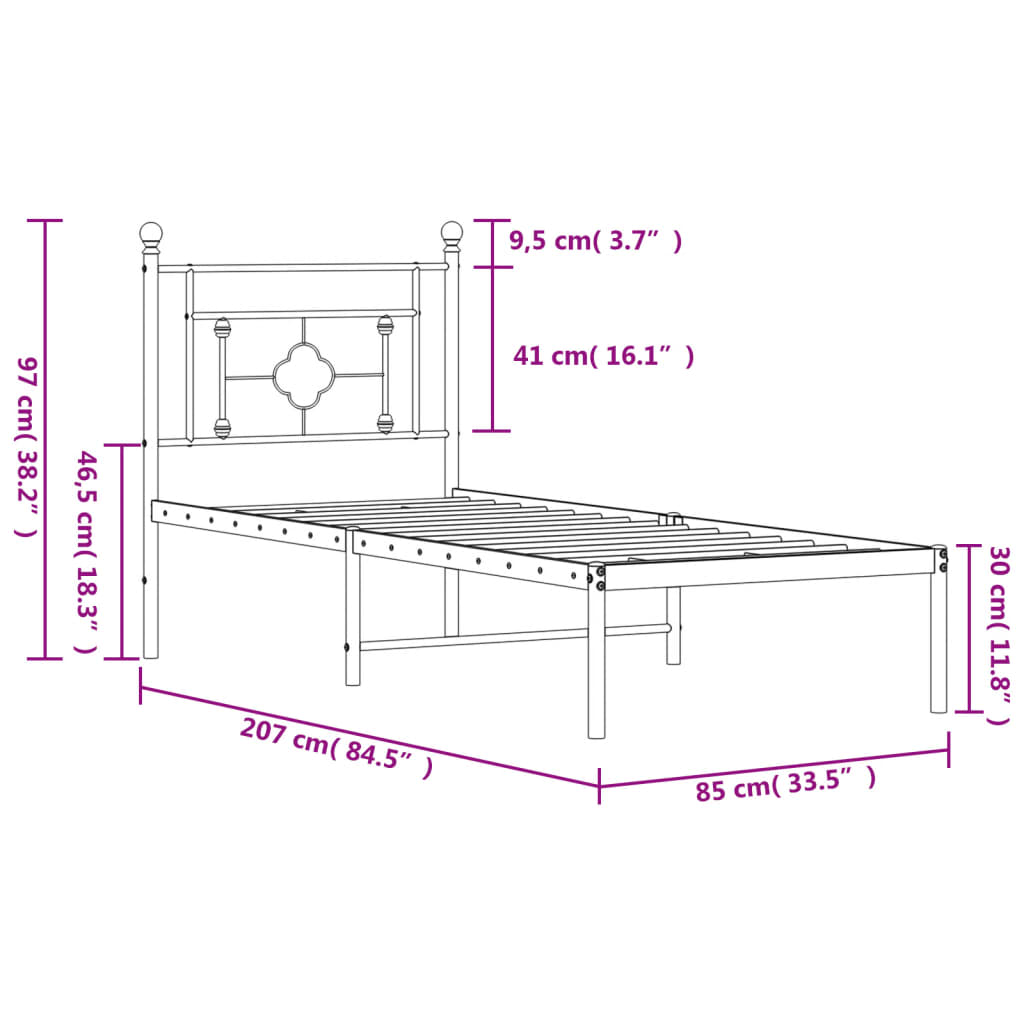 Estrutura de cama com cabeceira 80x200 cm metal branco