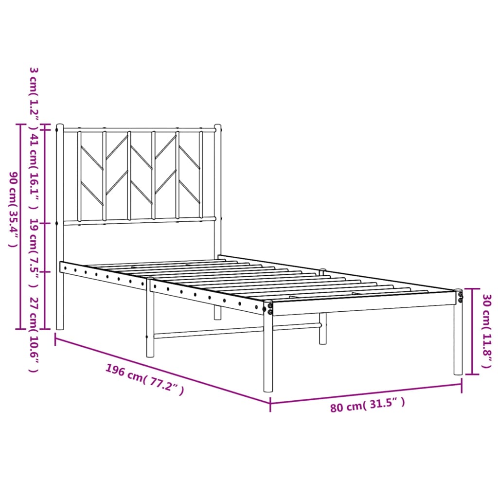 Estrutura de cama metal s/ colchão c/ cabeceira 75x190 cm preto