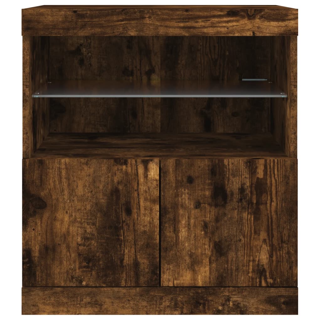 Aparador com luzes LED 60x37x67 cm carvalho fumado