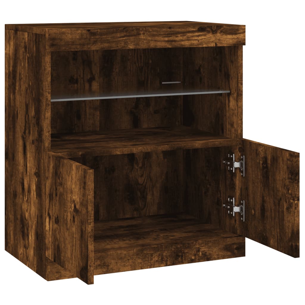 Aparador com luzes LED 60x37x67 cm carvalho fumado
