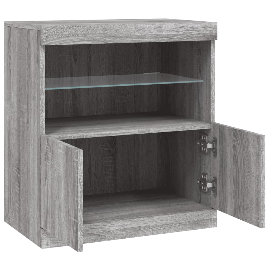 Aparador com luzes LED 60x37x67 cm cinzento sonoma