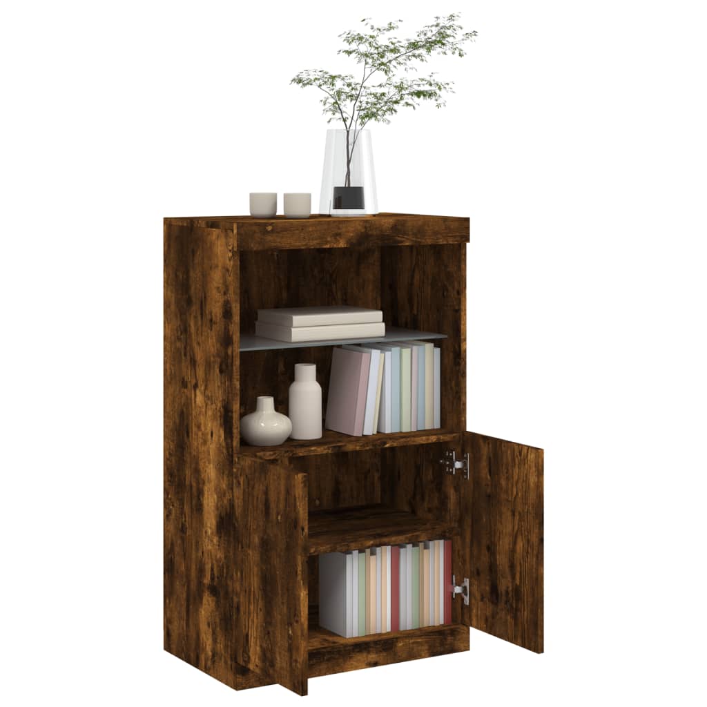 Aparador com luzes LED 60,5x37x100 cm carvalho fumado