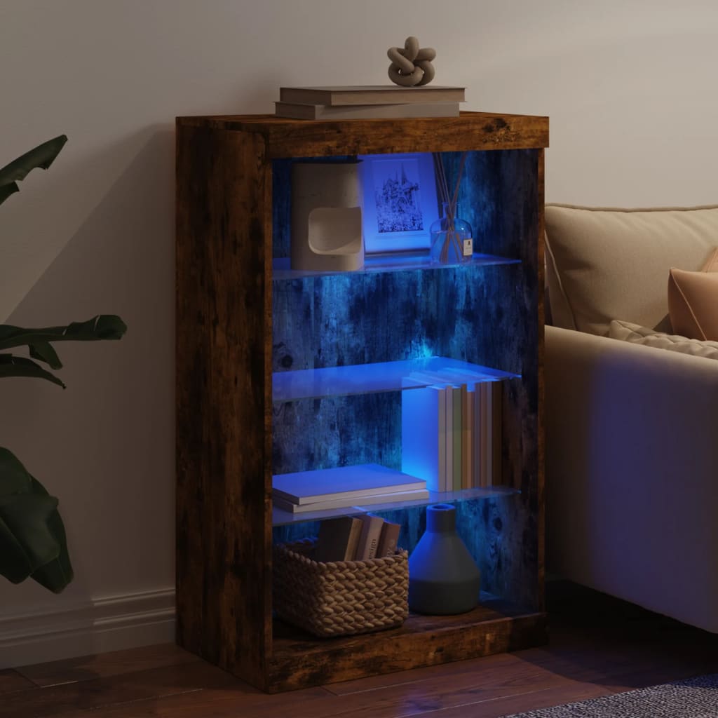 Aparador com luzes LED 60,5x37x100 cm carvalho fumado
