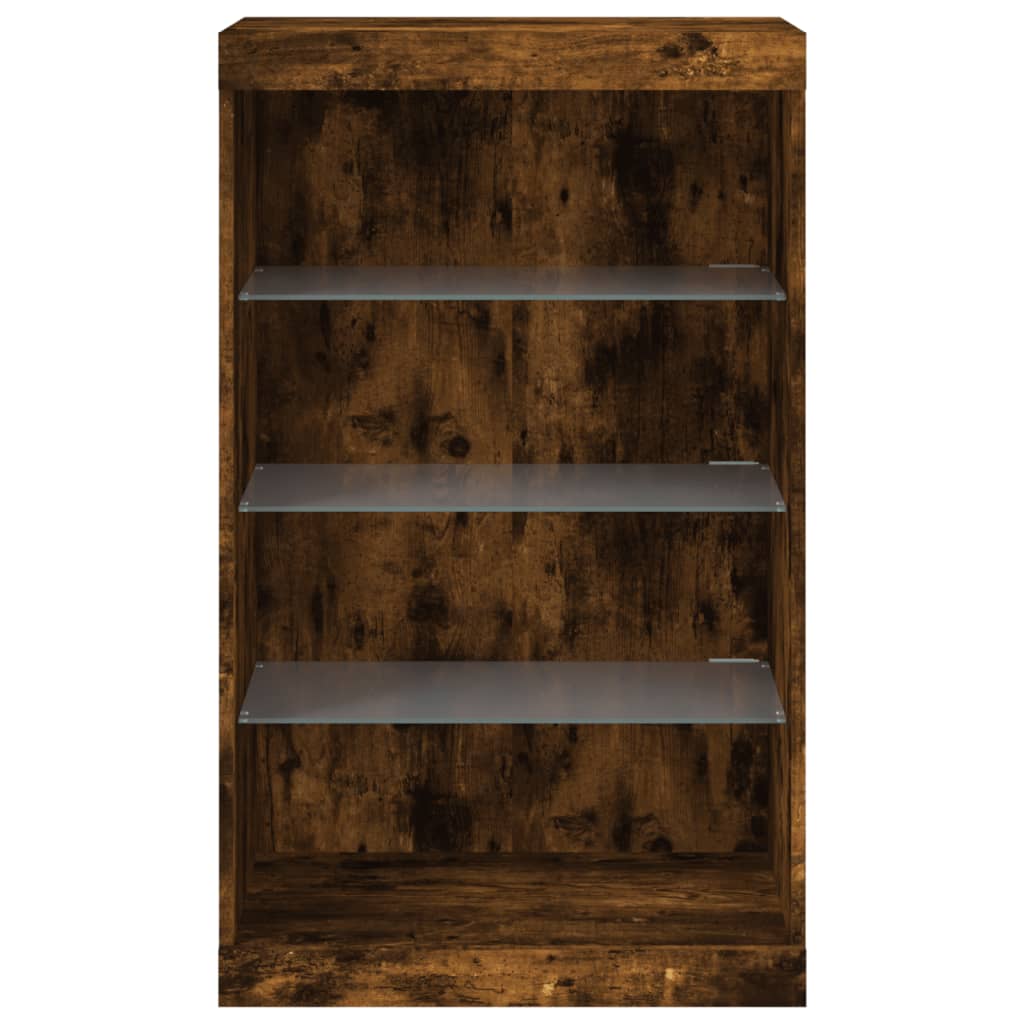 Aparador com luzes LED 60,5x37x100 cm carvalho fumado