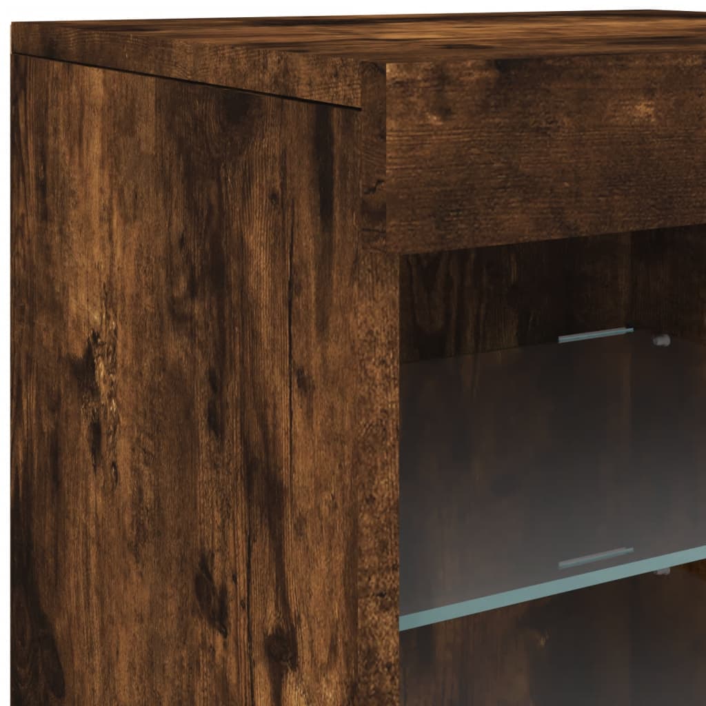 Aparador com luzes LED 41x37x67 cm carvalho fumado