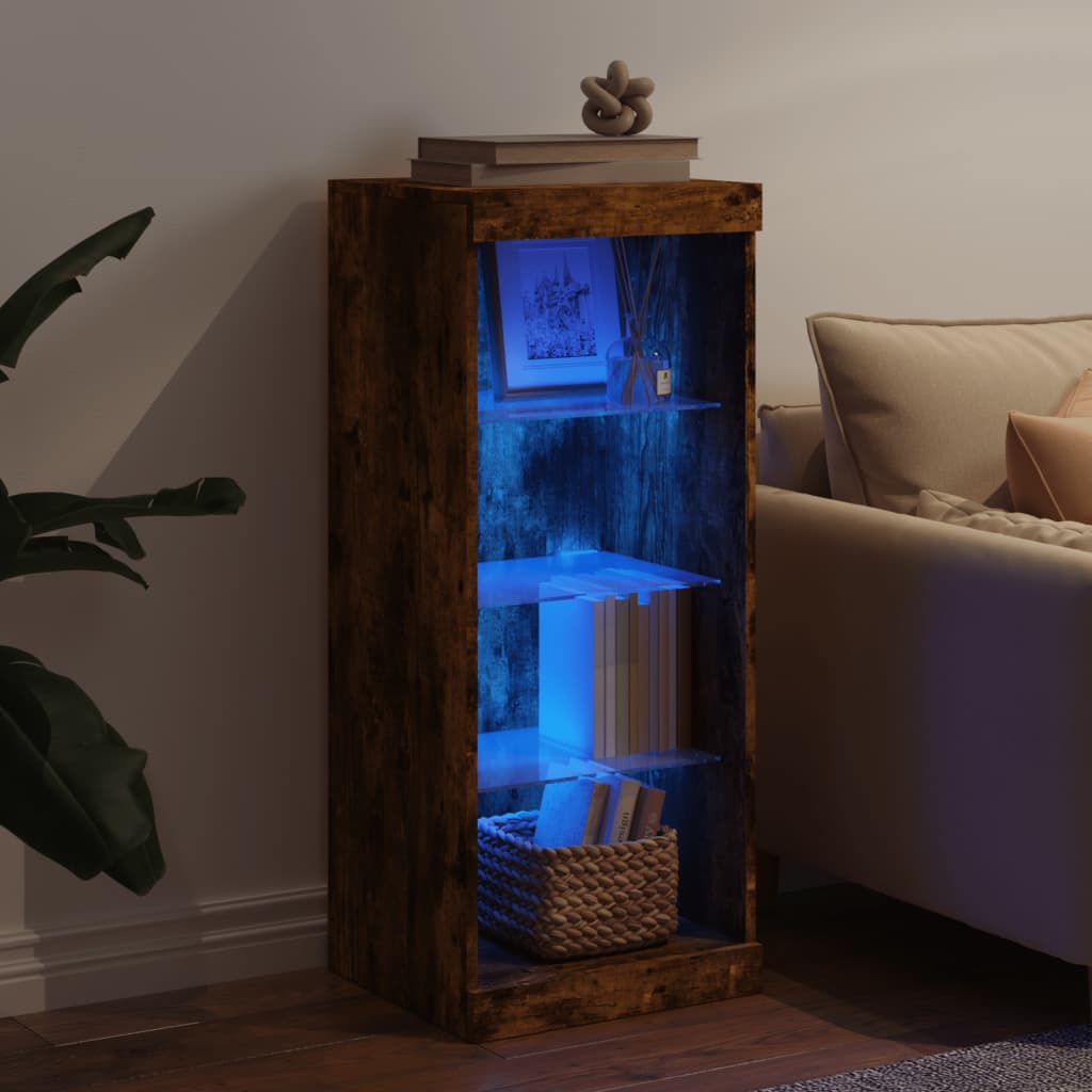 Aparador com luzes LED 41x37x100 cm carvalho fumado