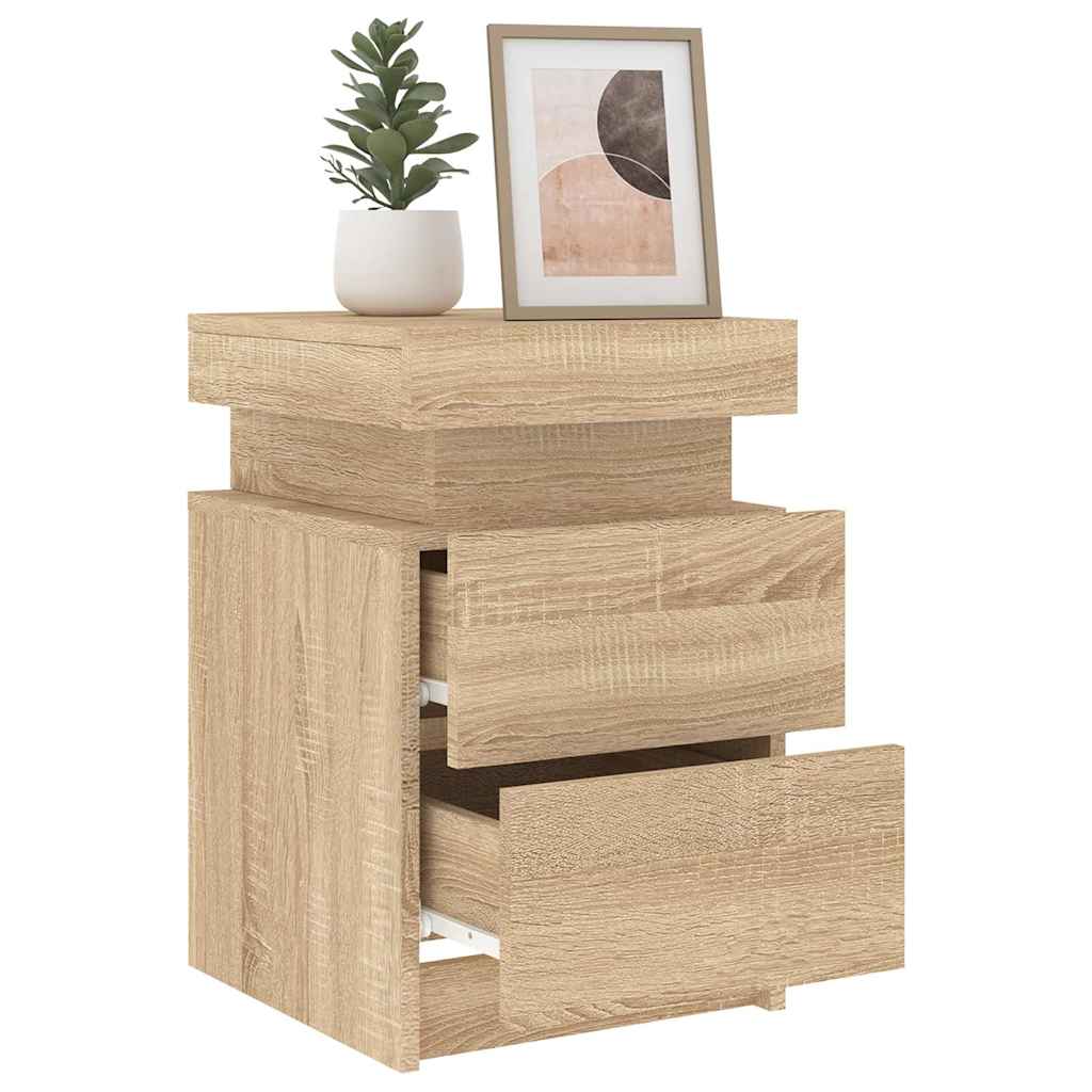Mesas cabeceira c/ luzes LED 2 pcs 35x39x55 cm carvalho sonoma