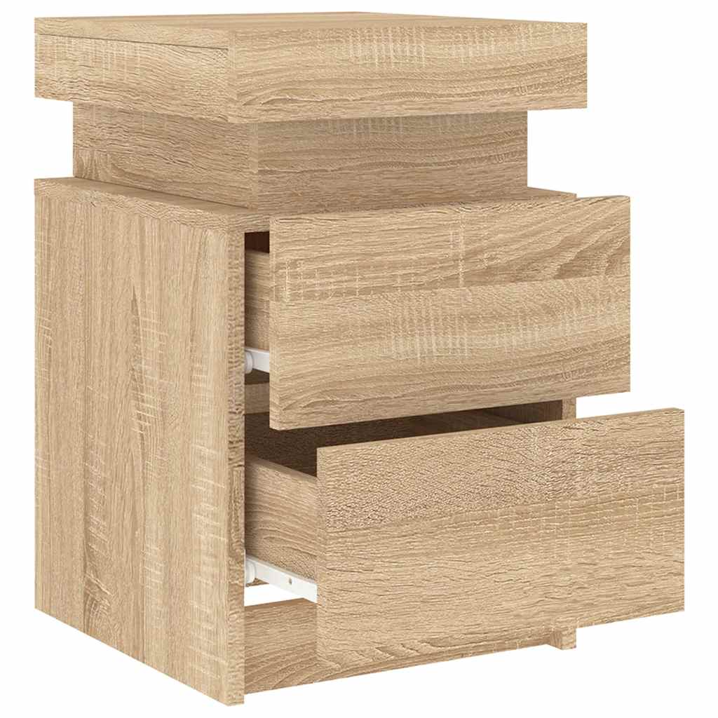 Mesas cabeceira c/ luzes LED 2 pcs 35x39x55 cm carvalho sonoma