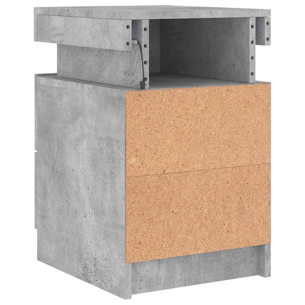 Mesa de cabeceira com luzes LED 35x39x55 cm cinzento-cimento