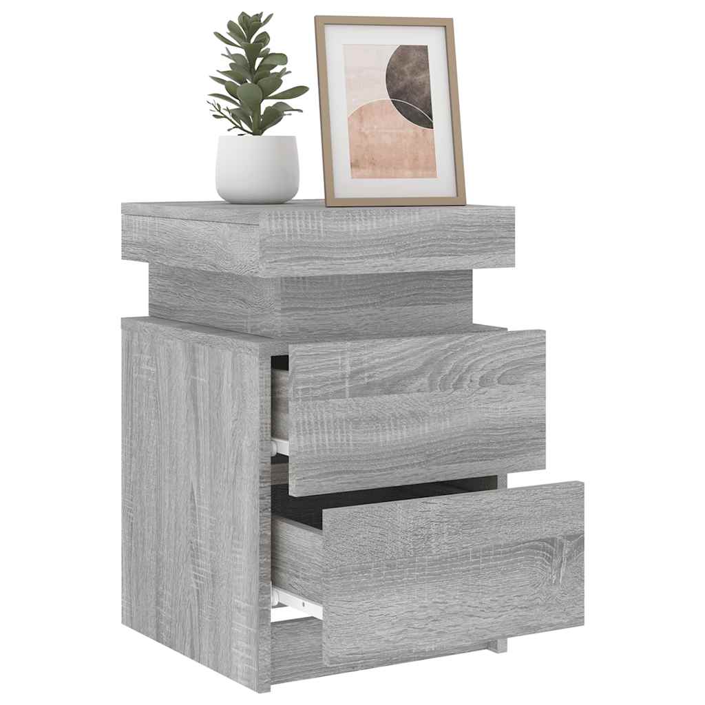 Mesa de cabeceira com luzes LED 35x39x55 cm cinzento-sonoma