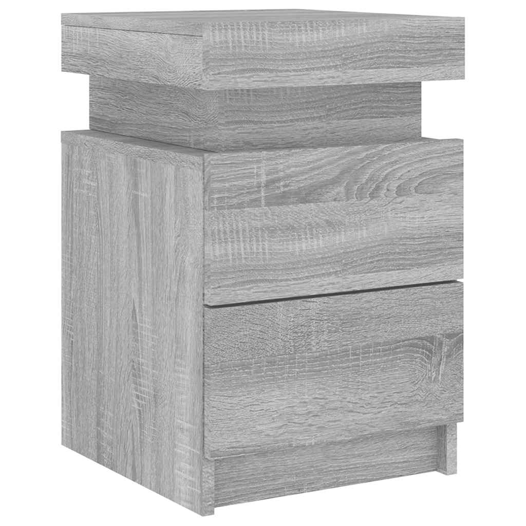 Mesa de cabeceira com luzes LED 35x39x55 cm cinzento-sonoma
