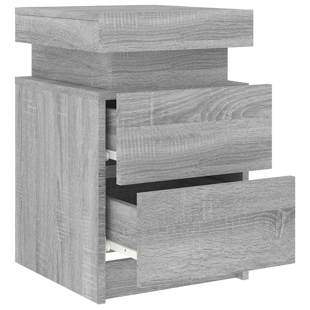 Mesa de cabeceira com luzes LED 35x39x55 cm cinzento-sonoma