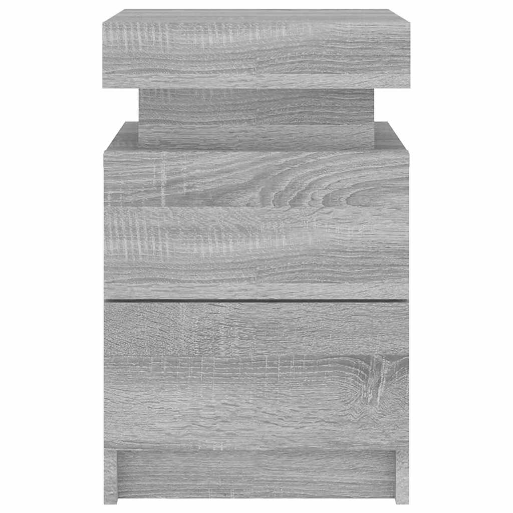 Mesa de cabeceira com luzes LED 35x39x55 cm cinzento-sonoma
