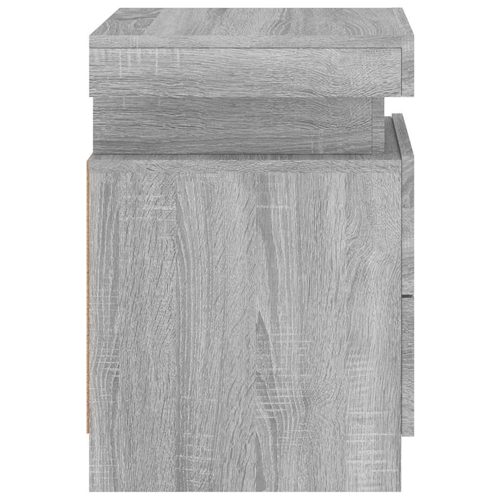 Mesa de cabeceira com luzes LED 35x39x55 cm cinzento-sonoma