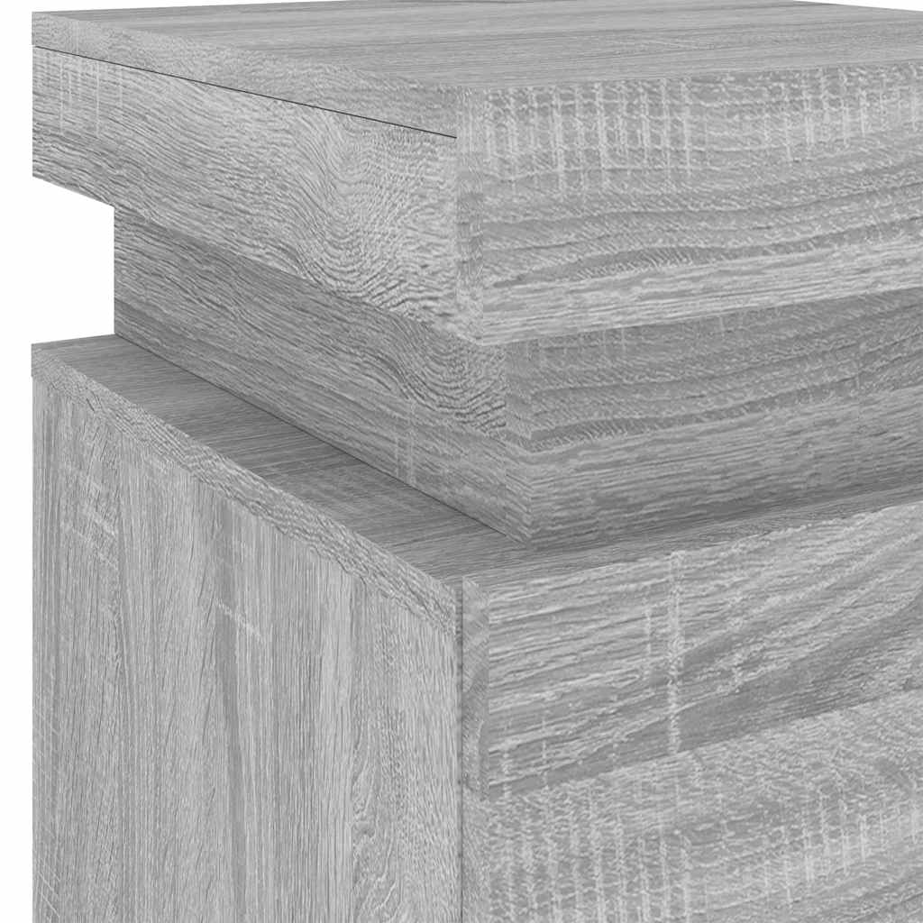 Mesa de cabeceira com luzes LED 35x39x55 cm cinzento-sonoma