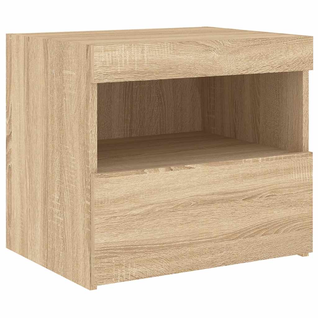 Mesas cabeceira c/ luzes LED 2 pcs 50x40x45 cm carvalho sonoma