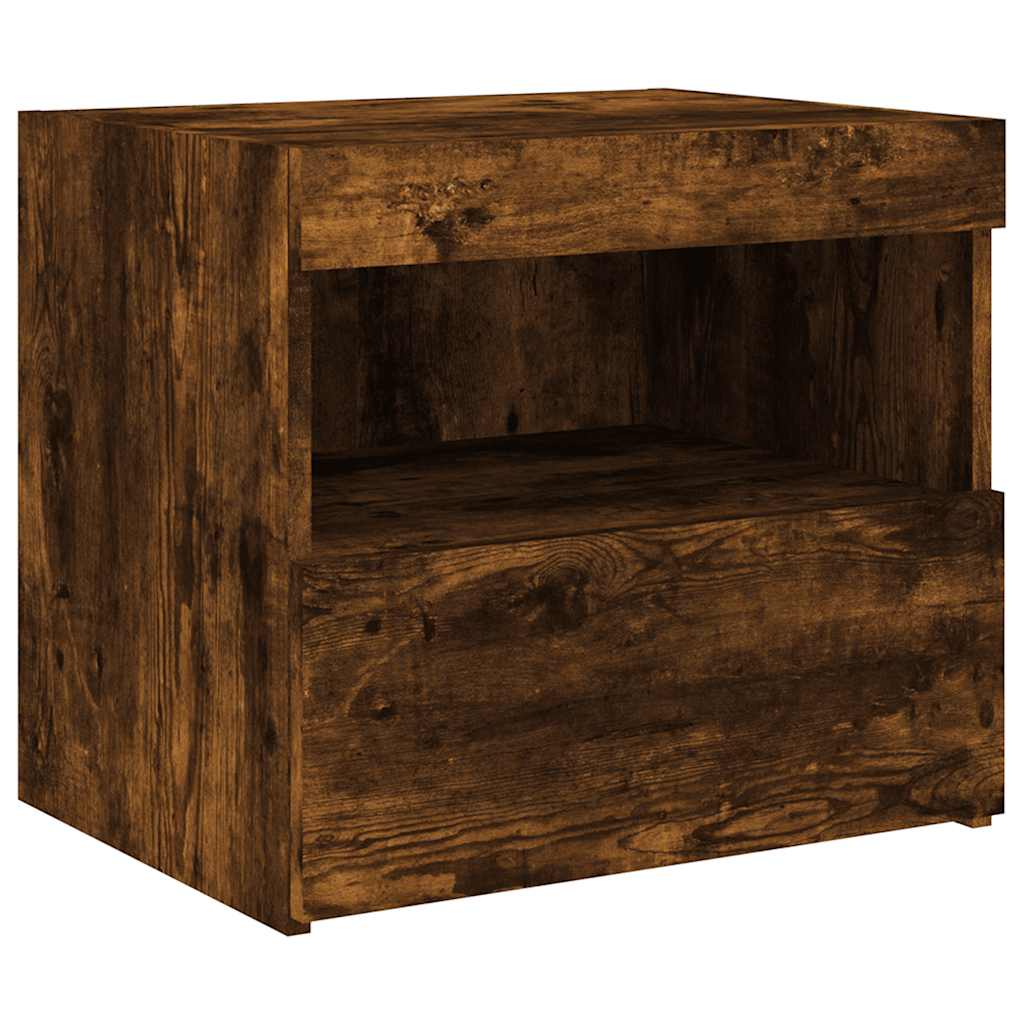 Mesas cabeceira c/ luzes LED 2 pcs 50x40x45 cm carvalho fumado