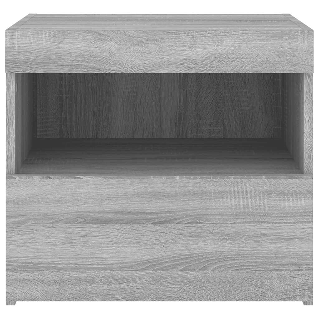 Mesas cabeceira c/ luzes LED 2 pcs 50x40x45 cm cinza sonoma